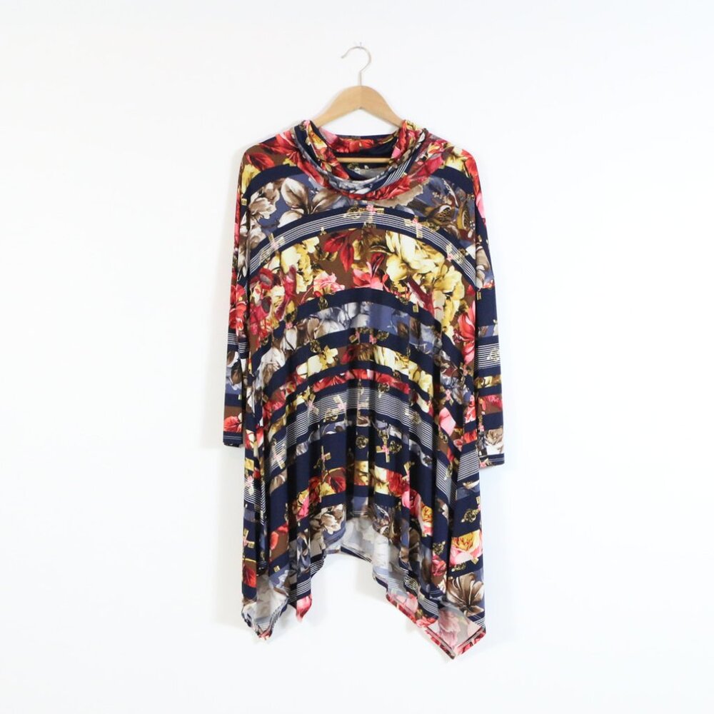 *Auditions Long Sleeve Asymmetrical Hem Cowl Neck Tunic